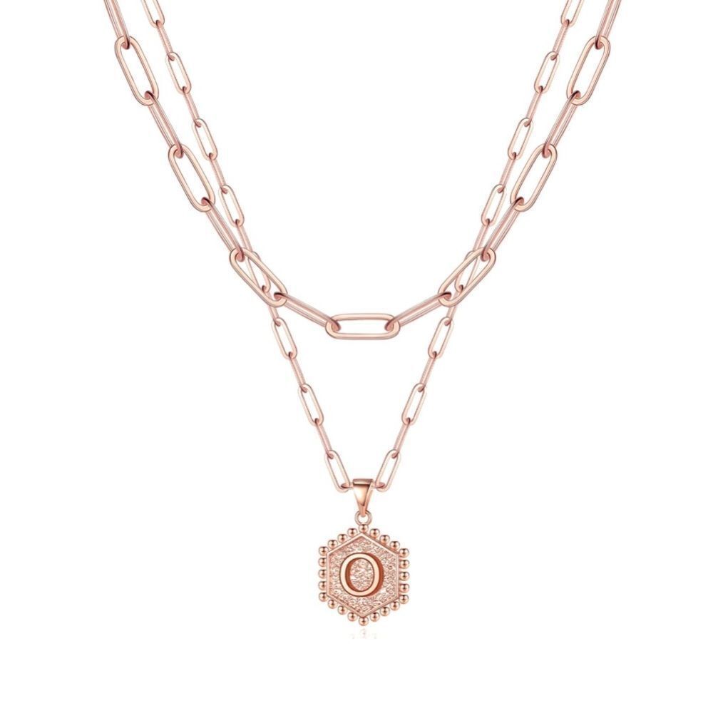 Rose Gold Monogram Initial Layered Necklaces